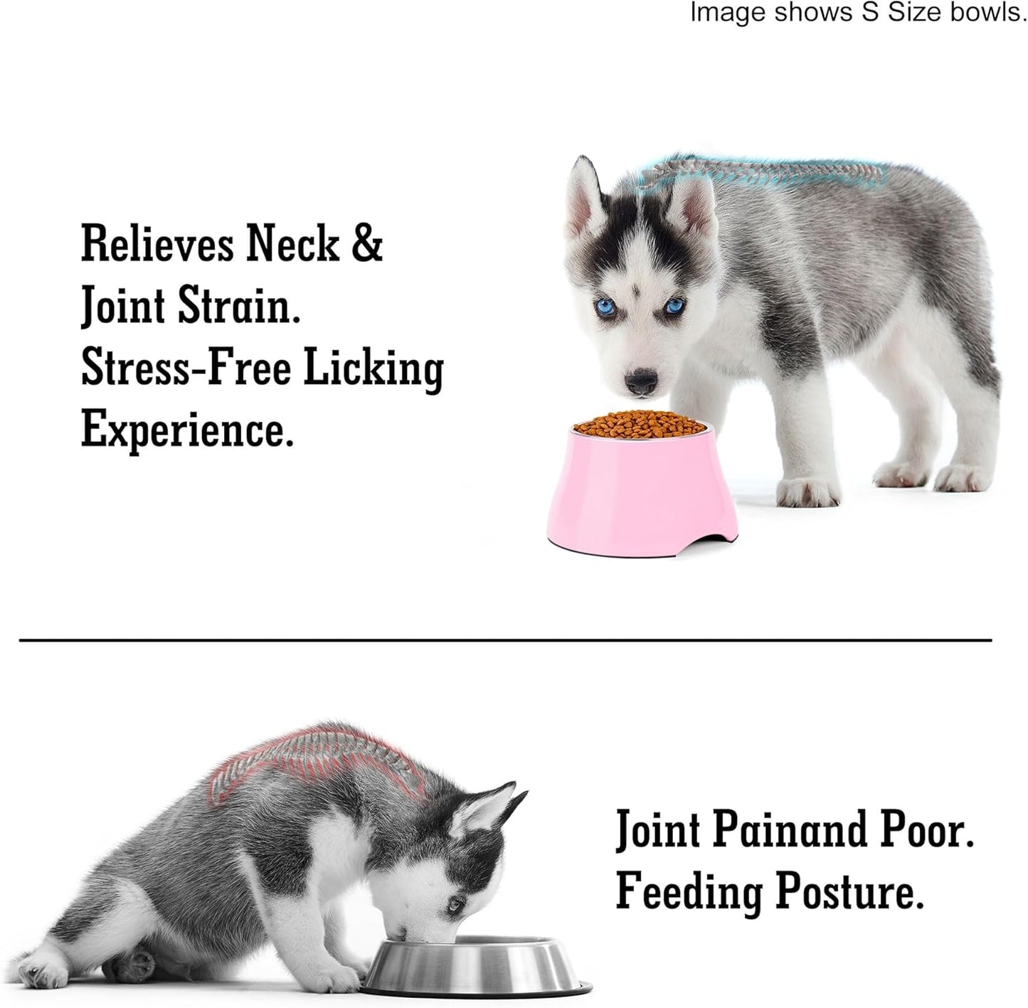 Dog Bowls,Cone Friendly Non Slip Single Dog Bowl with Stainless Steel Inner, Raised Bowls for Small Dogs Spaniel Dogs Long Ear, High Capacity, M/2 Cup Pink