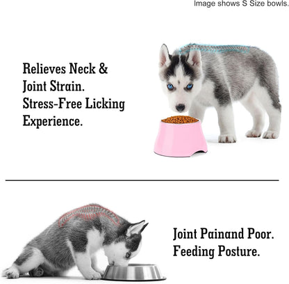 Dog Bowls,Cone Friendly Non Slip Single Dog Bowl with Stainless Steel Inner, Raised Bowls for Small Dogs Spaniel Dogs Long Ear, High Capacity, M/2 Cup Pink
