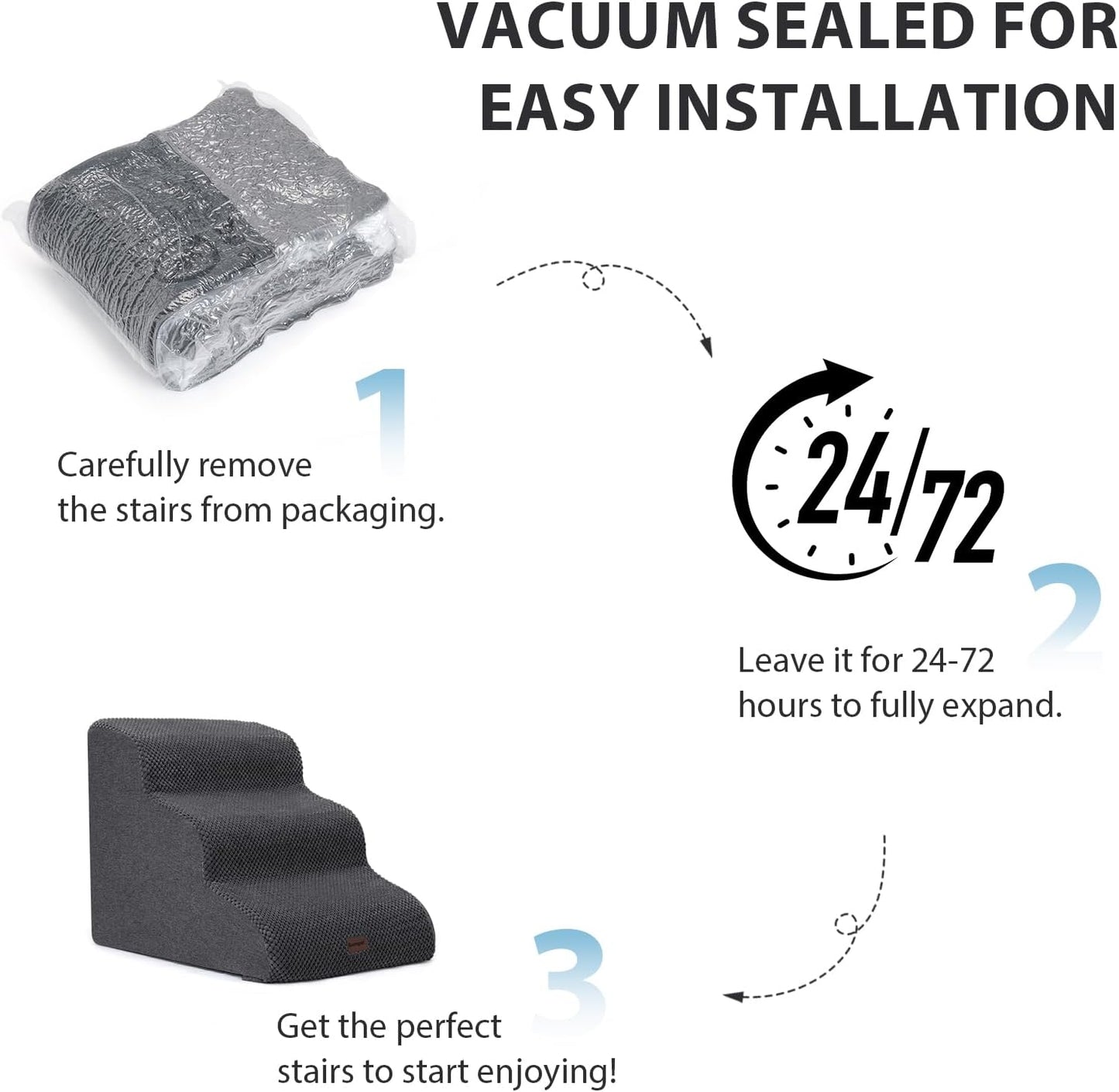 Garnpet Dog Stairs for High Beds, 4-Step Dog Steps for Small Dogs and Cats, Foldable Pet Stairs for High Bed Climbing, Non-Slip Balanced Pet Step Indoor, Dark Grey