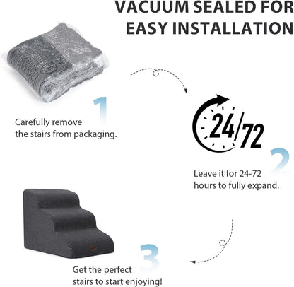 Garnpet Dog Stairs for High Beds, 4-Step Dog Steps for Small Dogs and Cats, Foldable Pet Stairs for High Bed Climbing, Non-Slip Balanced Pet Step Indoor, Dark Grey