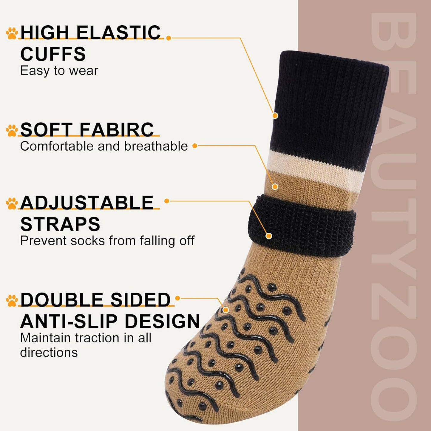BEAUTYZOO Dog Socks to Prevent Licking Paws -Dog Shoes for Hot Pavement & Hardwood Floors Anti Slip, Traction Control Boots & Paw Protectors with Double Side Grips for Small Medium Large Senior Dogs