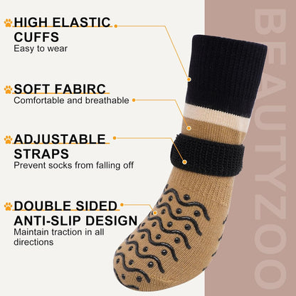 BEAUTYZOO Dog Socks to Prevent Licking Paws -Dog Shoes for Hot Pavement & Hardwood Floors Anti Slip, Traction Control Boots & Paw Protectors with Double Side Grips for Small Medium Large Senior Dogs