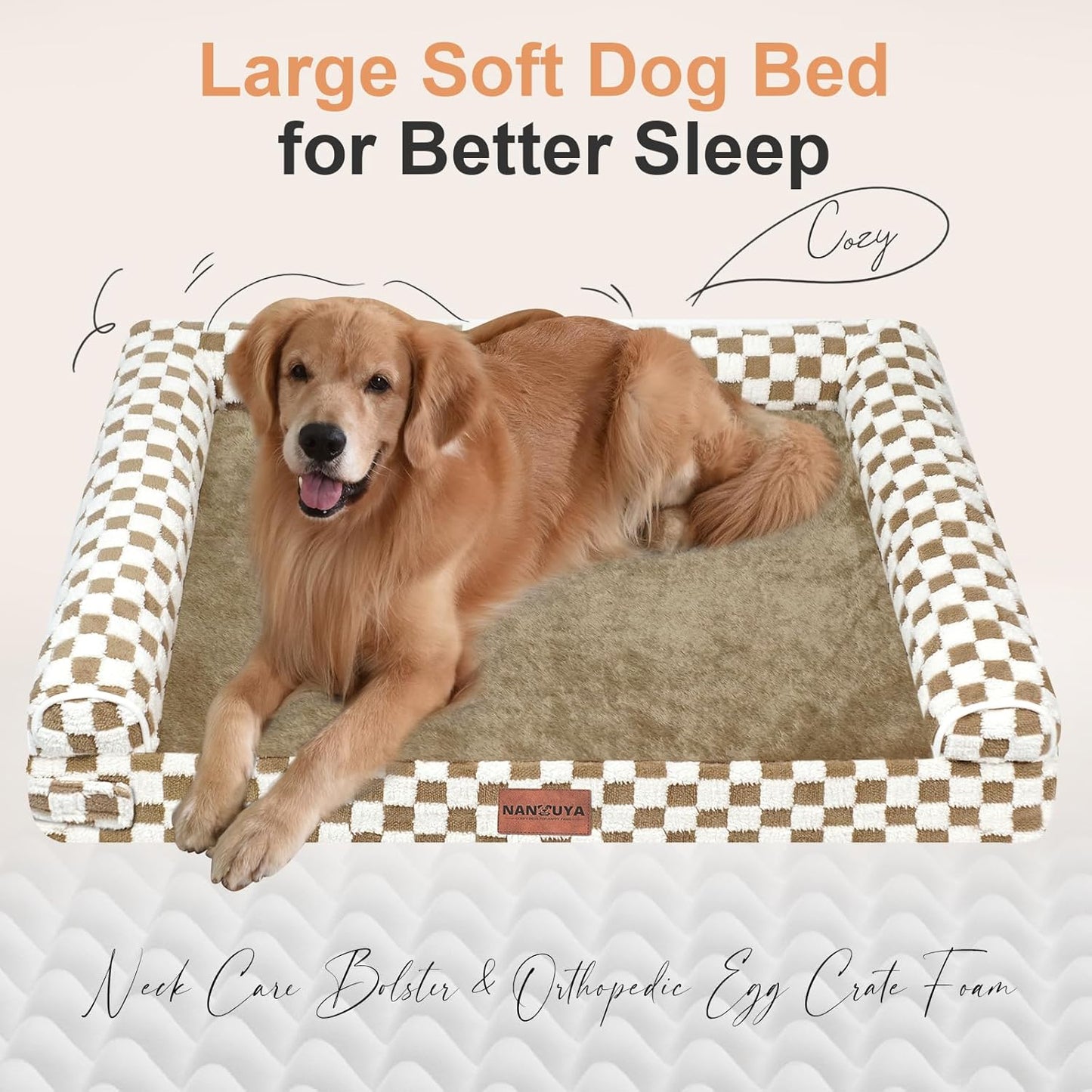 Large Dog Bed Orthopedic Washable: Beds Bolster XL Bed Large Big Dogs Memory Foam Couch Sofa Waterproof with Removable Cover