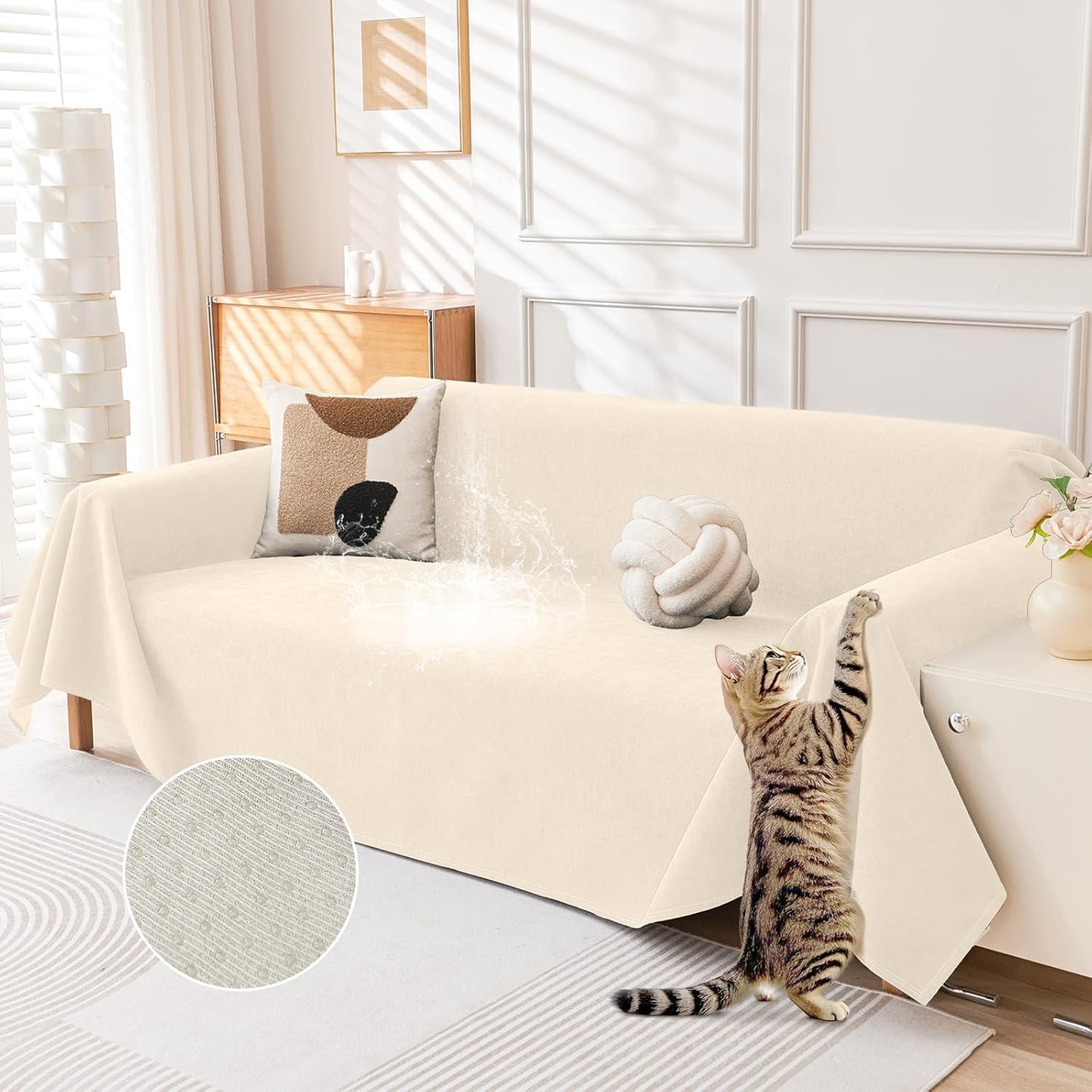 Deep Dream Cat-Scratch Resistant Couch Cover, Waterproof Sofa Cover for 3 Cushion Couch Washable, Pet Friendly Couch Protectors Anti Slip Thickened Love Seat Slipcovers for Pets, 71" x 118", Dark Grey
