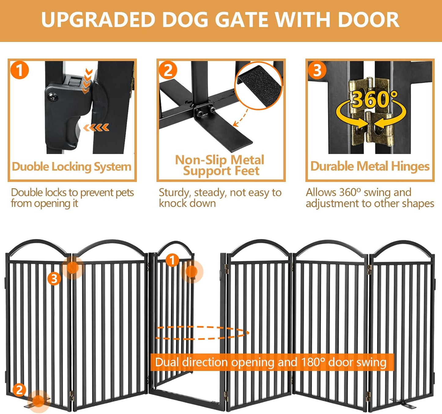 Malier Metal Freestanding Dog Gate, 32'' Height Outdoor Indoor Dog Fences, Extra Wide Foldable Puppy Gate for Stairs (Black, 【2 Panels】 40''W × 32''H)