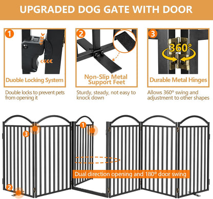 Malier Metal Freestanding Dog Gate, 32'' Height Outdoor Indoor Dog Fences, Extra Wide Foldable Puppy Gate for Stairs (Black, 【2 Panels】 40''W × 32''H)