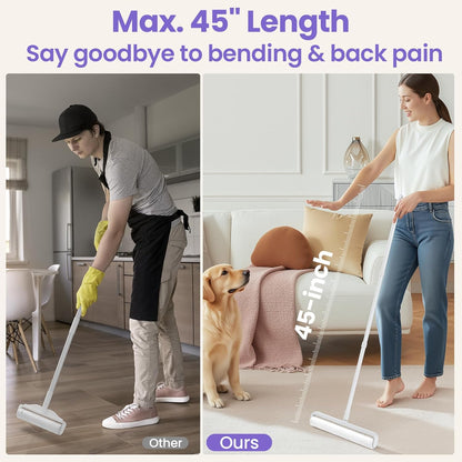 Large Lint Rollers for Carpet: Sticky Rollers for Floor DELOMO 9.45 in with 3 Extendable Handle, Long Handle Sticky Mop for Cleaning Carpets, Cars, Bedding, Couches, and Pet Hair - for Pet Homes