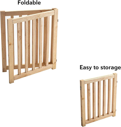 LZRS 2-Panel Wooden Free Standing Foldable Dog Gate Indoor – Solid Hardwood 24" High, Step-Over Safety Pet Gate for Doorways, Stairs & Small Spaces - Indoor Use, White