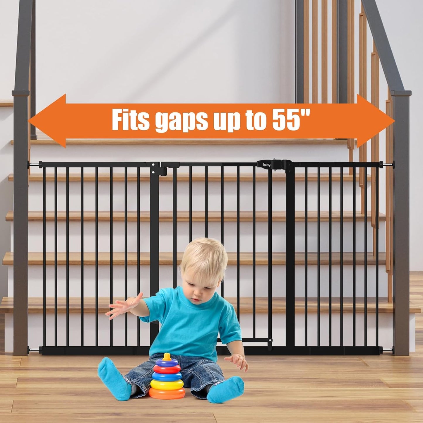 keny 29"-42.5" Baby Gate for Stairs, Auto Close Safety Dog Gate, Pressure Mounted Easy Walk Through Pet Gate for Doorways, Durable Stair Gate, 30" Tall, White