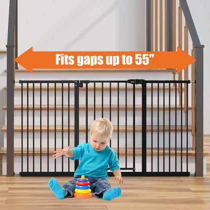 keny 29"-42.5" Baby Gate for Stairs, Auto Close Safety Dog Gate, Pressure Mounted Easy Walk Through Pet Gate for Doorways, Durable Stair Gate, 30" Tall, White