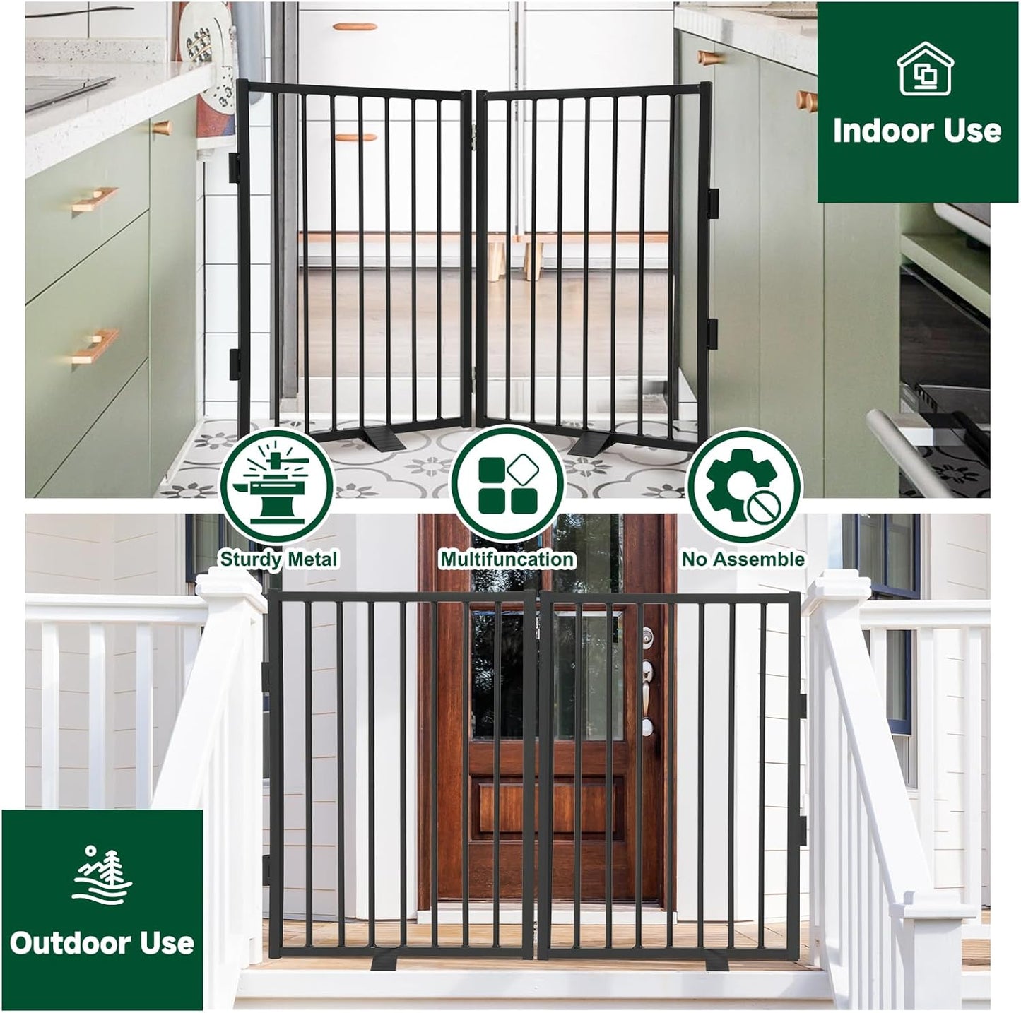 Snagle Paw Full Metal Freestanding Dog Gate,Indoor Dog Gate with Floor Protect Support Feet, 40x24 Inches Foldable Dogs Barrier for Stairs, Hallways and Doorways (24'' H 2 Panel, White