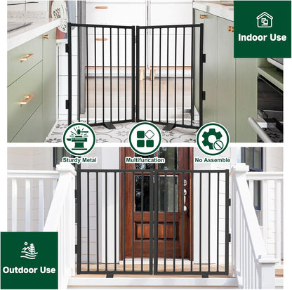 Snagle Paw Full Metal Freestanding Dog Gate,Indoor Dog Gate with Floor Protect Support Feet, 40x24 Inches Foldable Dogs Barrier for Stairs, Hallways and Doorways (24'' H 2 Panel, White