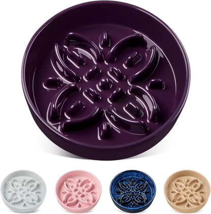 vancasso Ceramic Slow Feeder Dog Bowls, Puzzle Dog Food Bowls with Floral Maze, Anti -Slip Pet Food Dish for Small Breed, 0.6 Cups, Pink