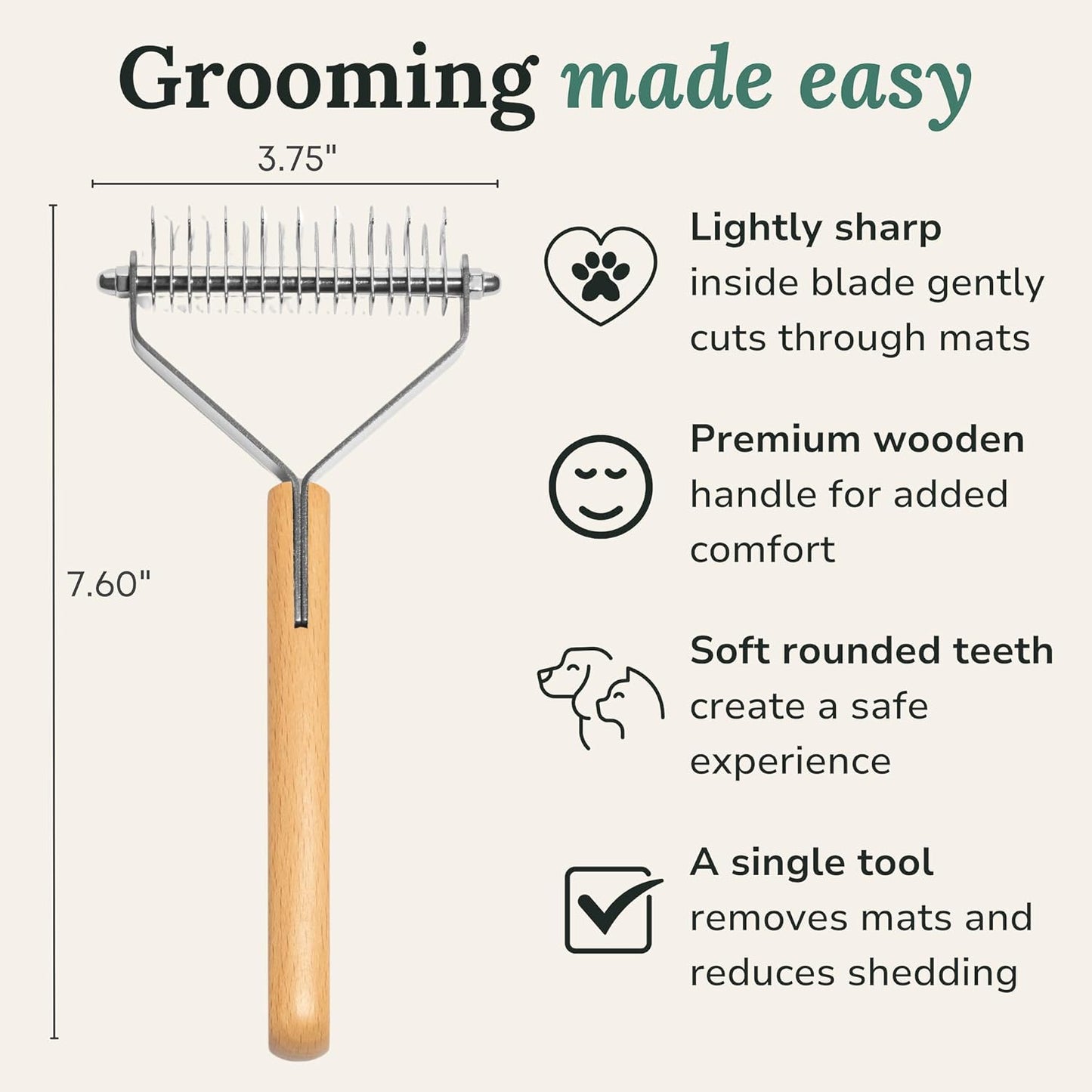 Freshly Bailey Dematting Comb for Cats and Dogs, Mat Remover and Deshedding Grooming Tool, Safe Detangler for Matted Fur, Double Sided Undercoat Rake