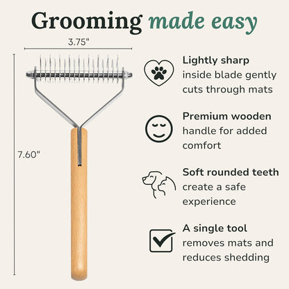 Freshly Bailey Dematting Comb for Cats and Dogs, Mat Remover and Deshedding Grooming Tool, Safe Detangler for Matted Fur, Double Sided Undercoat Rake