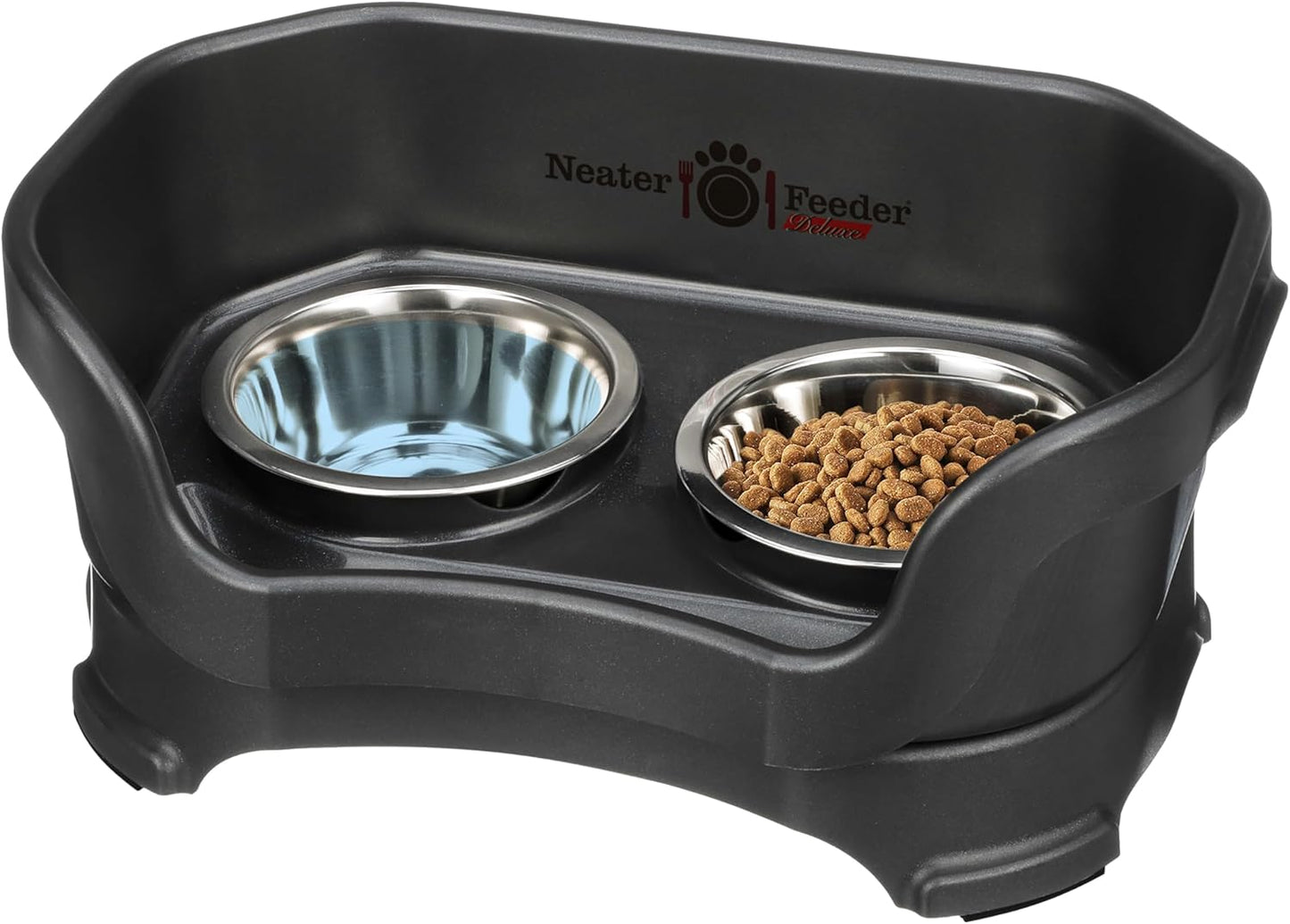 Neater Pet Brands Neater Feeder Deluxe Mess Proof Dog Bowls Elevated for Large Dogs Over 40 lbs, Made in USA, No Spill Raised Dog Food Bowl Stand Feeding Station, Food and Water Bowl Set, Black