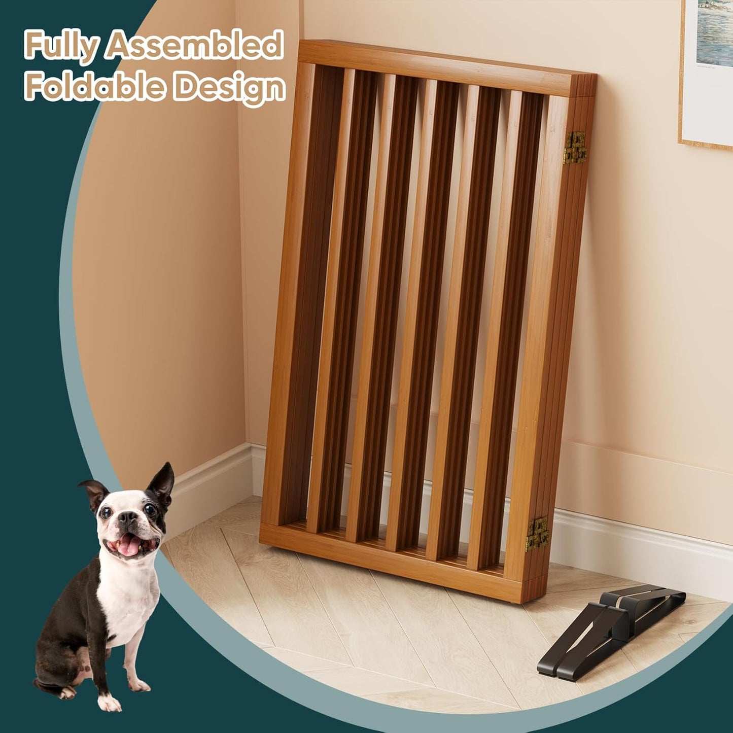 Freestanding Dog Gates Indoor, 3-Panel Pet Gates with 2 Metal Stands and 360° Hinge, 24" H Foldable Dog Gate for Stairs, Doorway, Kitchen, Expands Up to 55" Fully Assembled - Black Walnut