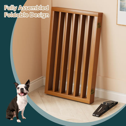Freestanding Dog Gates Indoor, 3-Panel Pet Gates with 2 Metal Stands and 360° Hinge, 24" H Foldable Dog Gate for Stairs, Doorway, Kitchen, Expands Up to 55" Fully Assembled - Black Walnut