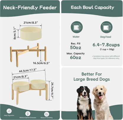 Havniva 8.3inch Ceramic Raised Dog Bowl with Stand, Elevated Dog Bowls for Large Breed Dog Food and Water Bowl Non-Slip Dog Dish Large Capacity Feeding Pet Water Bowl