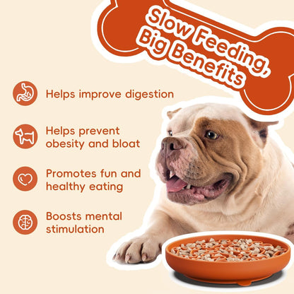 Silicone Slow Feeder Dog Bowl – Pink Bone Pattern | Food-Grade Non-Slip Dog Dish for Anti-Bloat, Fast Eating Prevention, 7.5” x 1.5”, Dishwasher Safe