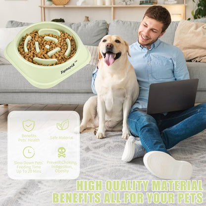 2 Pack Slow Feeder Dog Bowls for Healthy Eating, Non-Slip and Anti-Choking Design, Reduces Bloating & Overeating for Medium Dogs and Cats, Easy to Clean