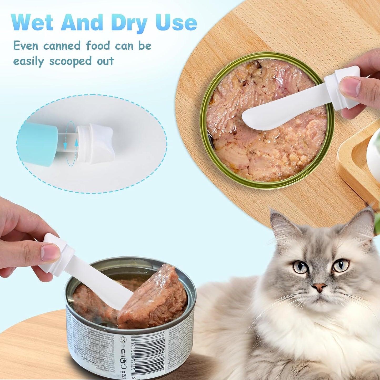 Dog-Cat Food Scoop 1 Cup, Pet Food Measuring Cup with Long Handle, Food-Grade Scoop for Dogs, Rabbit Wet or Dry Food, Easy to Clean & Accurate Scale (Blue)