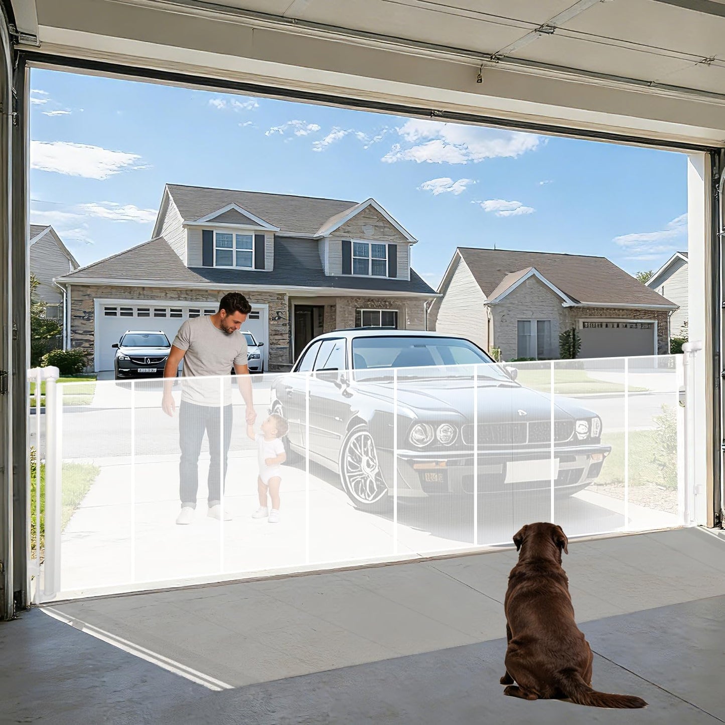 240'' Extra Wide Retractable Baby Gates for Large Opening, 42" Tall Retractable Dog Pet Gate with Support Rods, Long Mesh Screen Child Safety Gate for Garage Doorways Deck Stairs Yard Outdoor Indoor