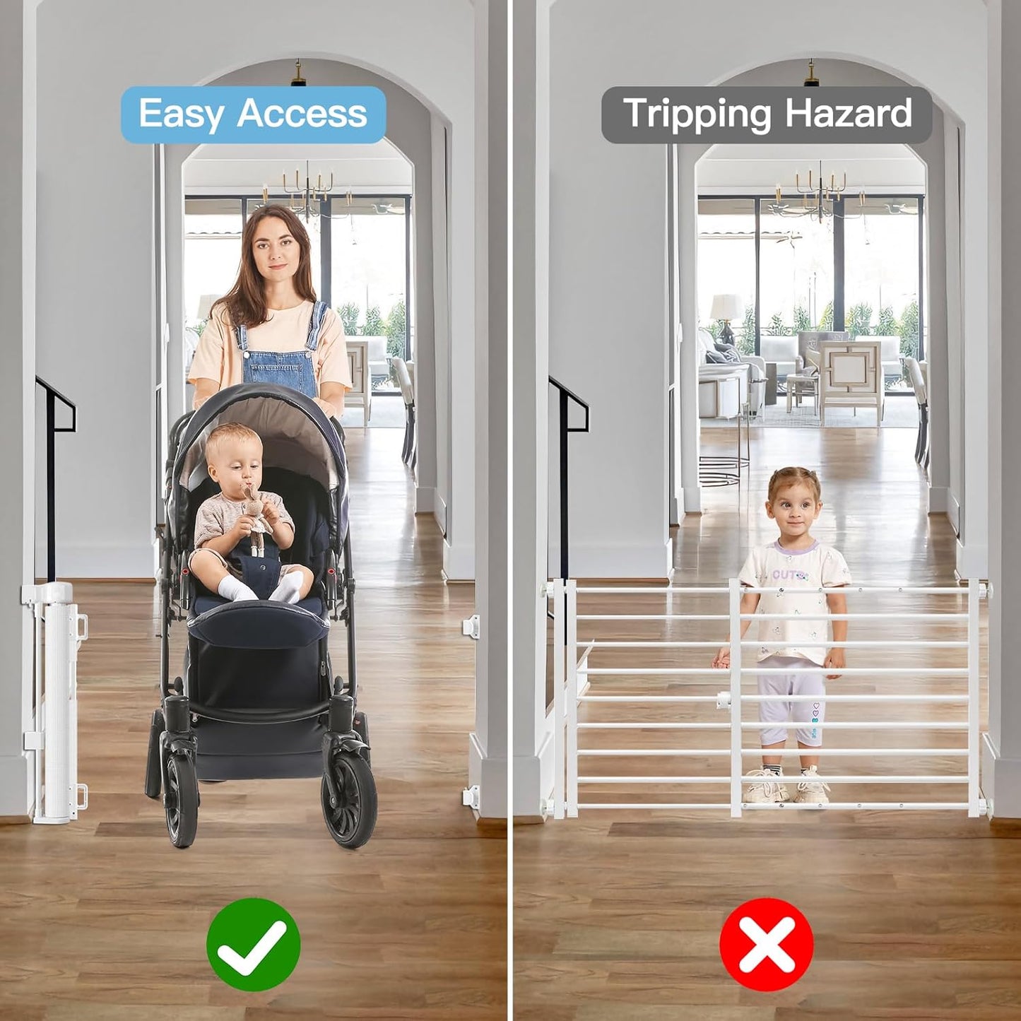 Short Dog Gate 0"-39" Wide Narrow Baby Gate 24” Tall Retractable Short Pet Gate to Step Over Short Baby Gate for Doorway, Low Pet Gate Indoor Doggie Gates Mesh Puppy Gate for Stairs, Black