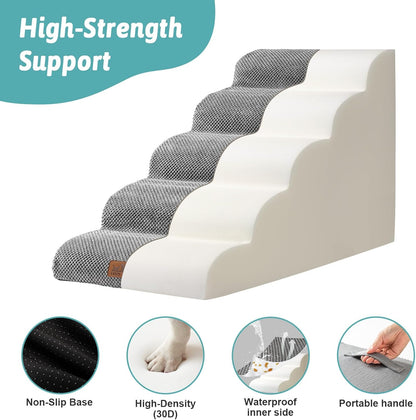COZY KISS Extra Wide Dog Stairs with Tunnel, Foam Detachable Large Dog Step for Small Pet, Puppy or Cats, Medium Pet Ramp for High Bed, Couch, Sofa or Car, 19.7x33x22.4 inch, 5 Step, Beige