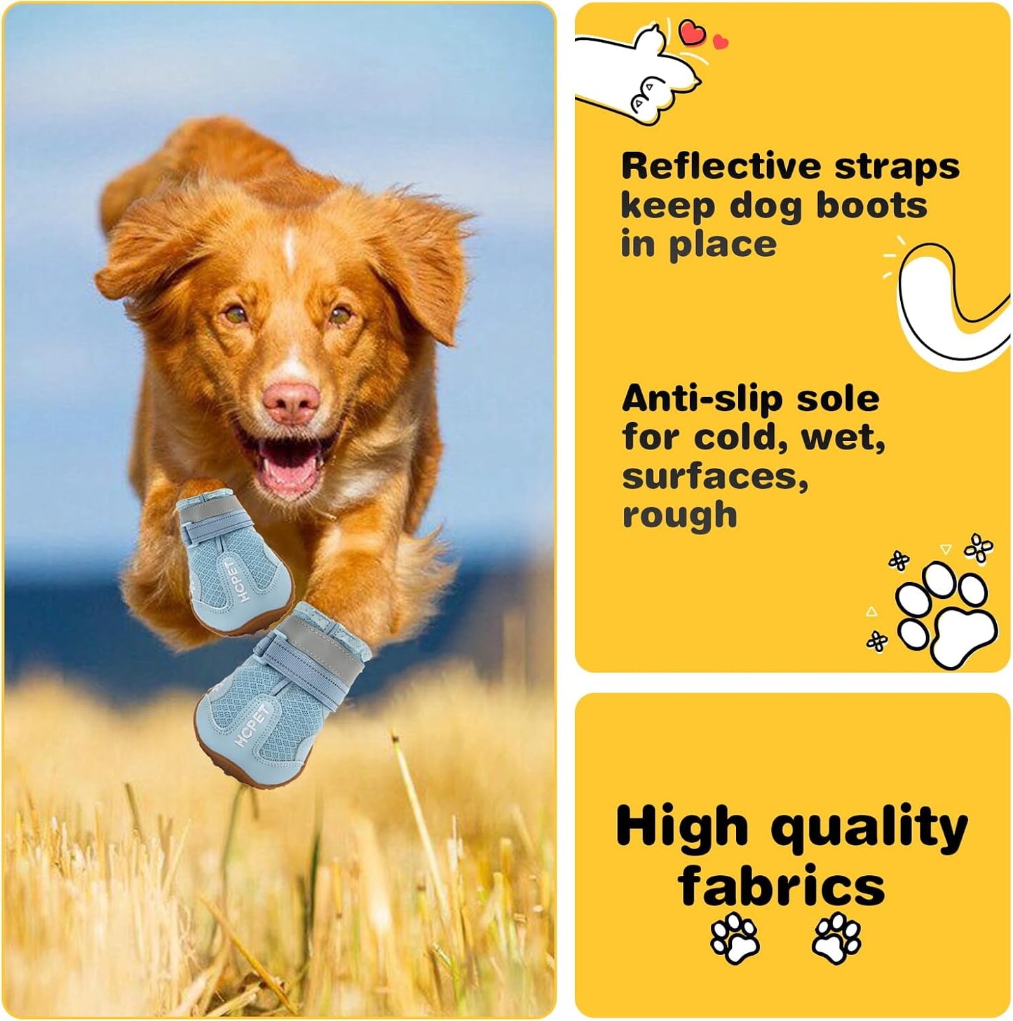 Hcpet Dog Boots, Dog Shoes for Large Dogs, Medium Dog Boots & Paw Protectors, Anti-Slip Dog Booties for Hot Pavement Winter Snow Hiking with Reflective Straps Black Size 6