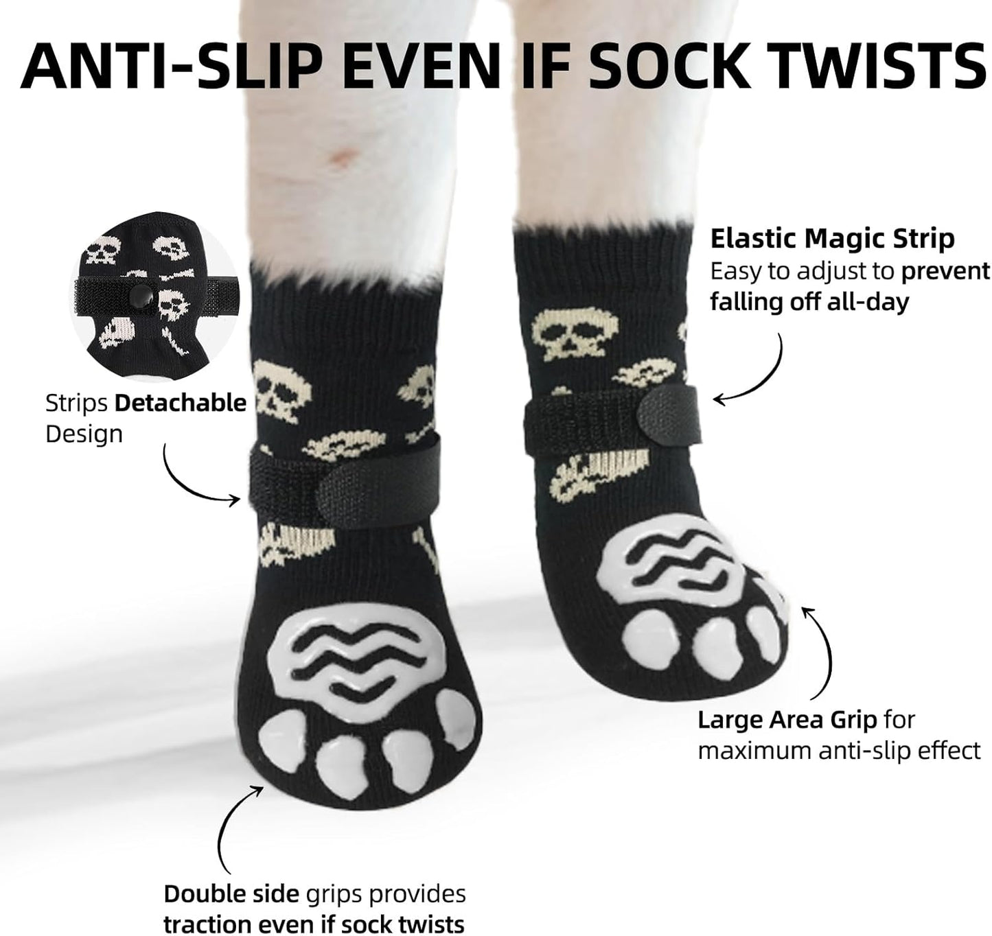 PUPTECK Anti Slip Dog Socks with Double Grippers for Hardwood Floors, Shoes for Hot/Cold Pavement, Boots & Paws Protectors to Prevent Licking, Traction Booties for Senior Small Large Dogs