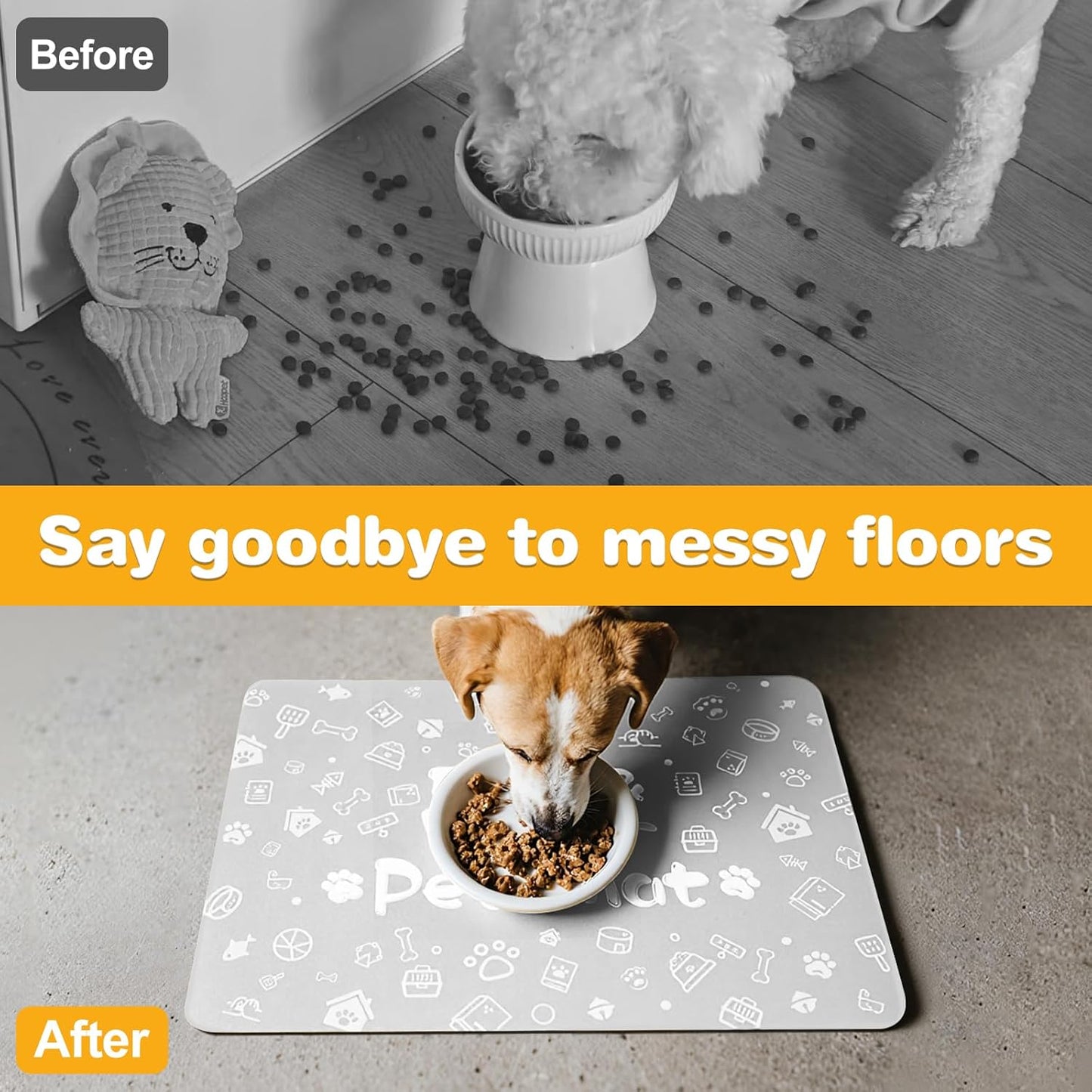Pet Feeding Mat,Dog Cat Mat for Food and Water,Dog Bowl Waterproof Placemat with Rubber Backing,Absorbent Quick Dry Water Dispenser Mat for Pet（Dark Gray 12"×18"）