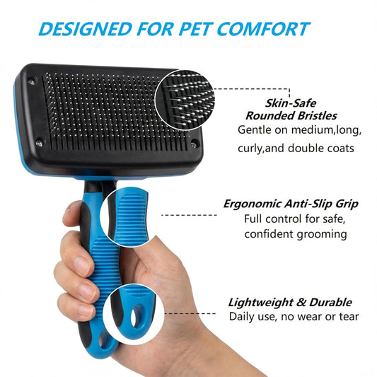 PETIMP STORE 4PCS Self Cleaning Slicker Brush, Pet Grooming Rake, Bath Brush & Massage Brush for Short/Long Haired Dogs, Cats & Horses, Pet Grooming Deshedding Tools - Pet Supplies (White Black)