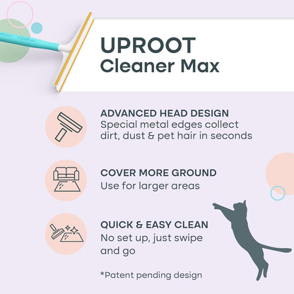 Uproot Cleaner Max Dog Hair Remover for Car & Carpet - Rake for Pet Hair Removal - 2X Faster Than Uproot Cleaner Pro - Cat Remover for Large Fabrics & Rugs