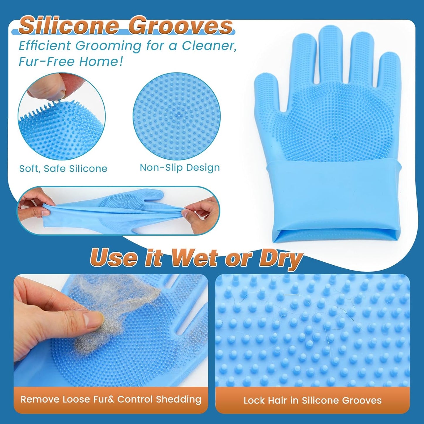 7PCS Dog Washing Gloves | Dog Bath Brush | Storage Bag | Dog Finger Toothbrush for Short & Long Haired Dogs & Cats | Efficient Deshedding Bathing & Massaging, Suitable for Pets (Sage Green)