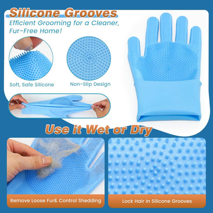 7PCS Dog Washing Gloves | Dog Bath Brush | Storage Bag | Dog Finger Toothbrush for Short & Long Haired Dogs & Cats | Efficient Deshedding Bathing & Massaging, Suitable for Pets (Sage Green)