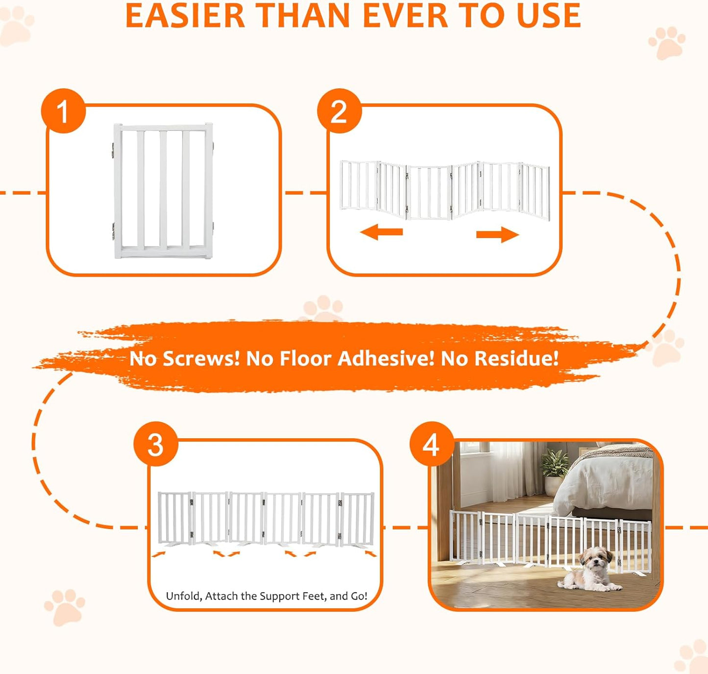Snagle Paw Short Dog Gate,16.5" Tall Freestanding Metal Dog Gate Only for Small Dogs with Support Feet Easily Step Over,Up to 48" Wide Puppy Gate Indoor for Stairs,Doorways(Black,4 Panel)