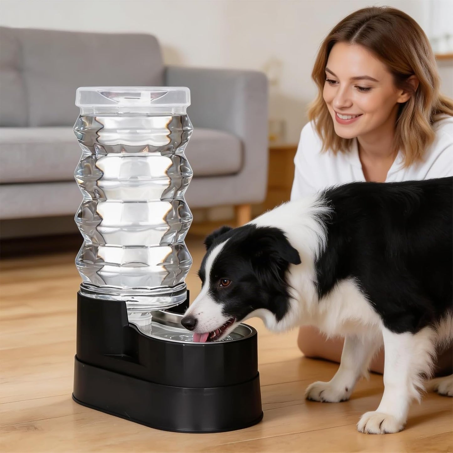 RIZZARI 8L Elevated Pet Water Dispenser – Stainless Steel Gravity Waterer with Auto-Refill Design for Medium and Large Dogs & Senior Pets -Comfortable Drinking Height for Living Rooms,Multi-Pet Homes