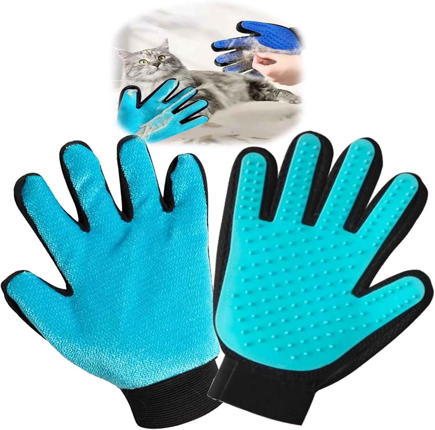 VCZONE 2 in 1 Cat Grooming Glove, Double-Sided Use Pet Hair Remover Glove, 1 Side is Gentle Grooming for Dogs, Cats, the Other is Effective Hair Remover for Furniture, Clothing (Blue, Right-Hand)