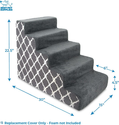 Best Pet Supplies Foam Pet Steps Cover for Small Dogs and Cats, Portable Ramp Stairs for Couch, Sofa, and High Bed Climbing (Cover Only) - Ash Gray Linen, 3-Step (Cover Only)