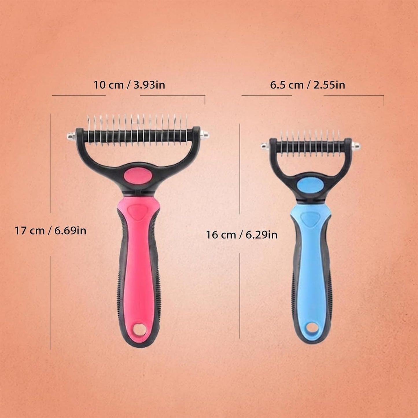 Sakerplus Pet Grooming Tool, Deshedding Dog Brush, 2-in-1 9/17 Teeth Undercoat Rake for Dogs and Cats, Stainless Steel Pet Grooming Brush for Long Hair, Thick Coats (Pink,large)