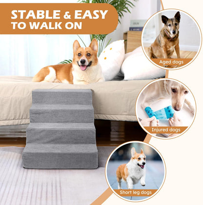 Heeyoo Dog Stairs for Small Dogs,5-Step Dog Steps for High Bed and Couch, High-Density Foam Pet Steps with Supporting Board, Non-Slip Removable Washable Cover, Grey