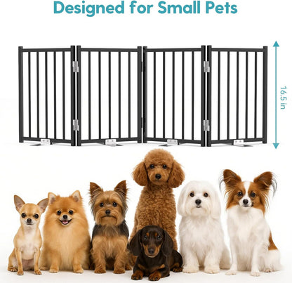 No Pawblems Free Standing Short Dog Gate, 16.5'' Tall Foldable Dog Fence for Indoor & Outdoor, Up to 72 Inch Extra Wide Puppy Gate for Stairs, Hallways, Doorways, Deck, Yard (White, 6 Panels)