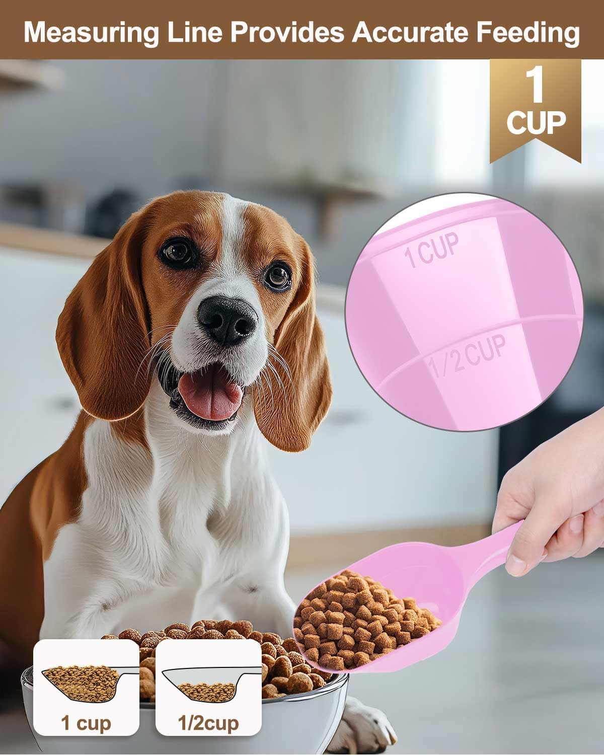 2 PACK Dog Food Scoop,1 Cup Capacity Pet Food Scoop With Measuring Lines For Dog, Puppy and Cat (Black)