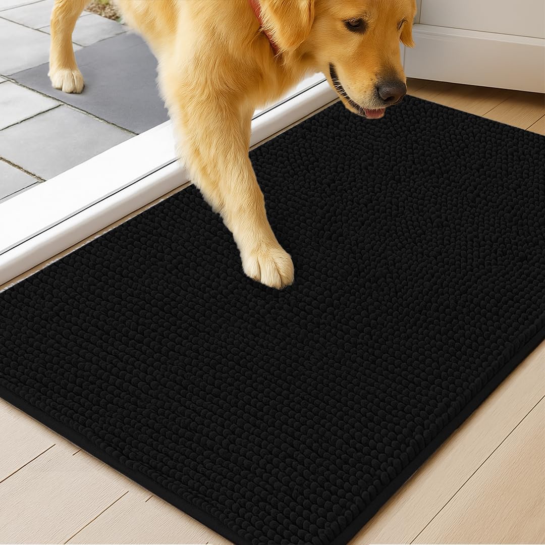 MudGuard Mat™ Dog Door Mat for Muddy Paws, Super Absorbent Microfiber, Non-Slip Indoor Mat, Quick Dry Chenille Mud Mat for Dogs & Entryway, Washable, Grey 19" x 30"