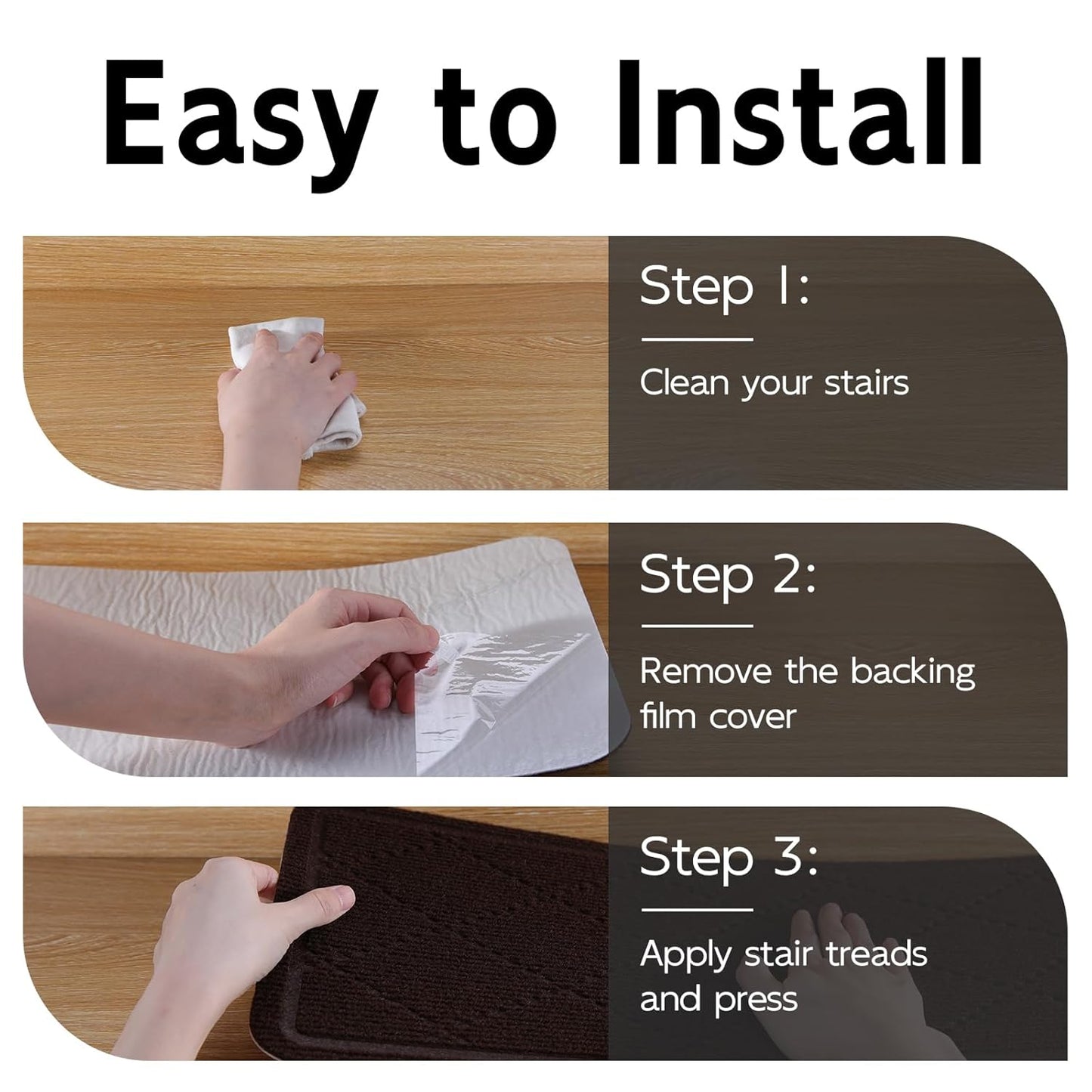 RIOLAND Carpet Stair Treads for Wooden Steps Indoor 9" x 36" Non Slip Stair Treads for Wood Stair with Reusable Adhesive, 15 Pack Peel and Stick Stair Runner for Kids Elders and Dogs, Diamond Gray