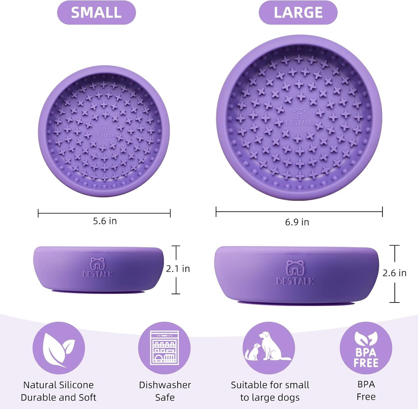 Dog Lick Bowl, Bestalk Anxiety Relief Lick Mat for Dogs, Non-Slip Freeze Licking Bowl Enrichment Puzzle Feeder for Distraction, BPA Free Silicone, Dishwasher Safe(Purple,L)