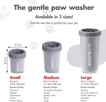 Dexas MudBuster Medium Dog Paw Cleaner in Fuchsia - Fits 1.5"-2.5" Wide Paws, Portable Paw Washer for Muddy Paws, Dog Paw Cleaning Cup with Gentle Silicone Bristles, Quick Clean Pet Paw Washer