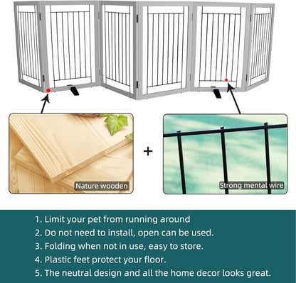 ZJSF Freestanding Dog Gate Indoor, Foldable Dog Fence for Doorways,Hallways or Stairs, Sturdy Wood Extra Wide Pet Gate with Support Feet,Black,24 "Height-3 Panels