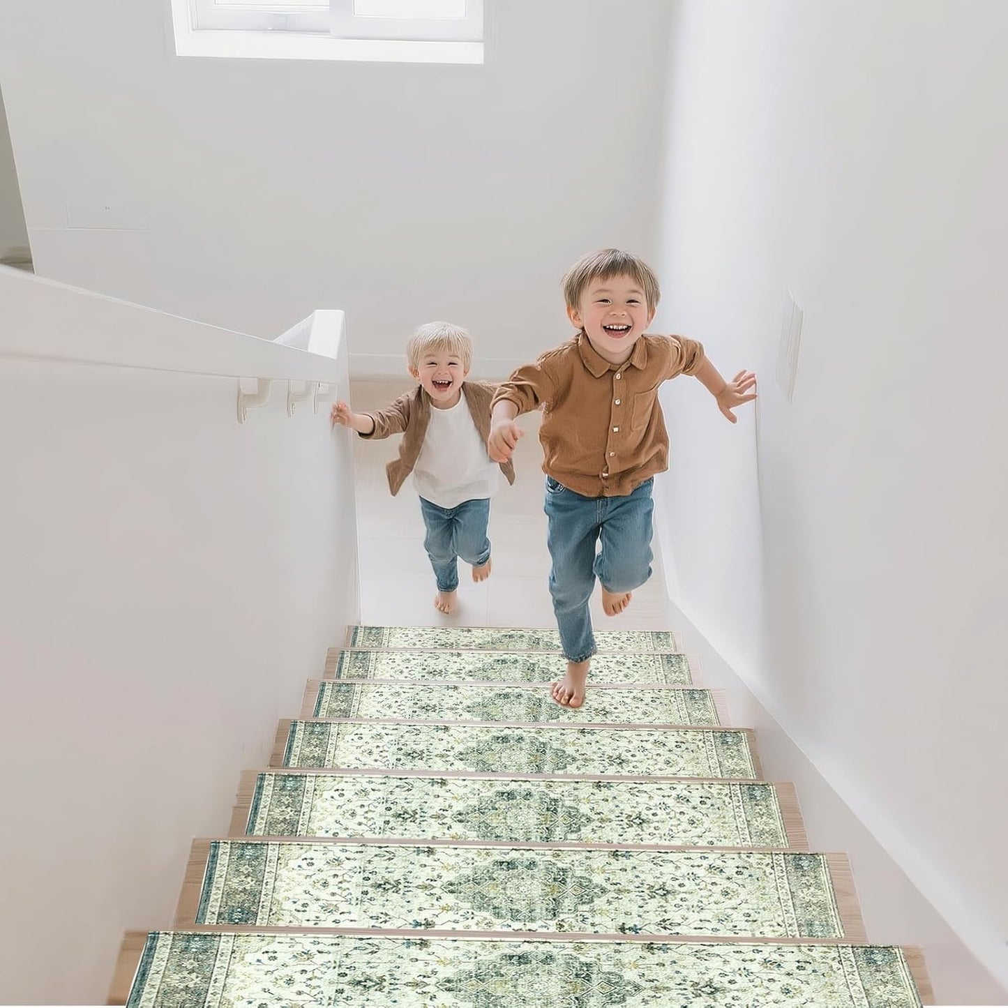 Stair Treads for Wooden Steps, Non Slip Stair Treads Carpet Indoor Residue Free Peel and Stick Washable Stair Covers, Safe for Dogs Kids Elders, Moroccan Beige, 8x30 inch, 4 Pack